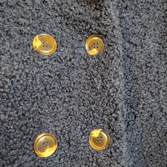 Roaman’s Plus Size Navy Sherpa Fleece Double-Breasted Coat | 1X - Picture 5 of 14